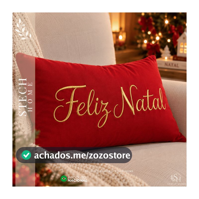 Almofada de Natal Feliz Natal Bordada Dourada 50x30cm Tecido Oxford Almofada Baguete Decorativa Natalina