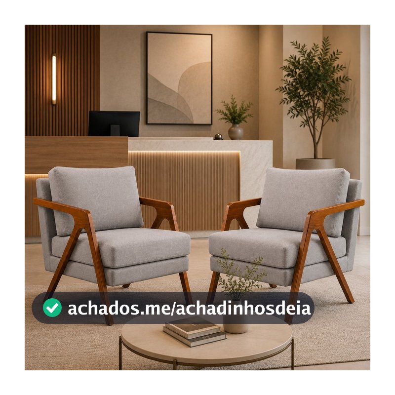 Duas Poltronas Mona Decorativas Modernas Kit Para Sala Recepção Consultório Escritório Madeira Maciça
