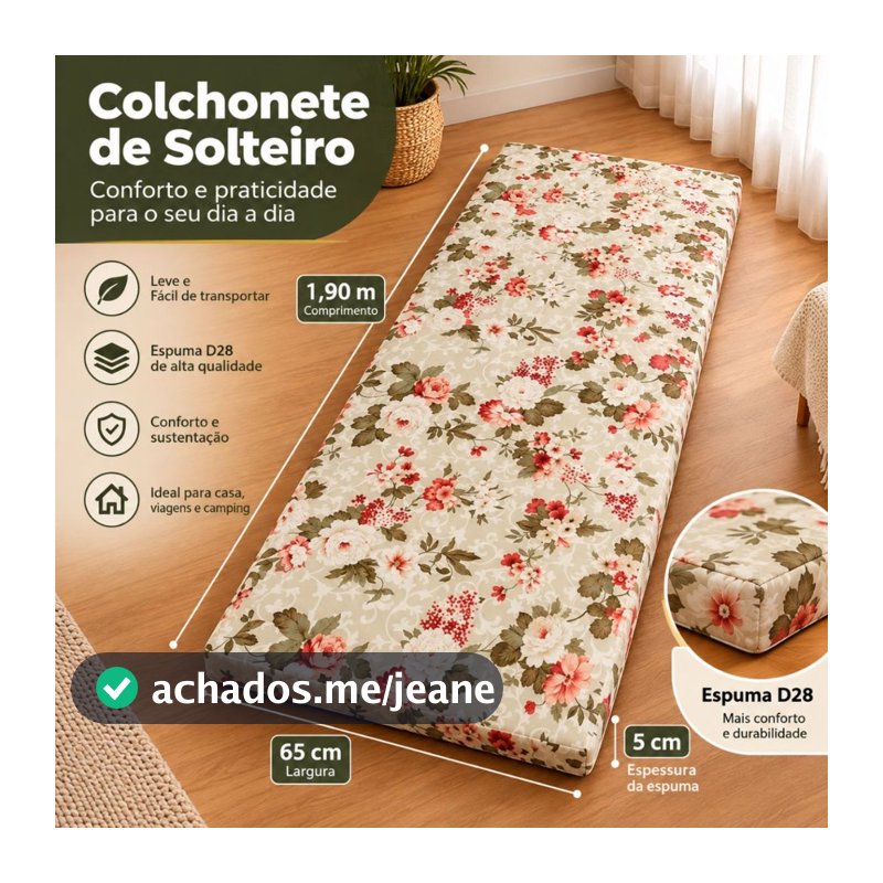 Colchonete Para Dormir Solteiro Dobrável Visita Camping inverno Tam 1,90 x 65  Espessura 5 cm