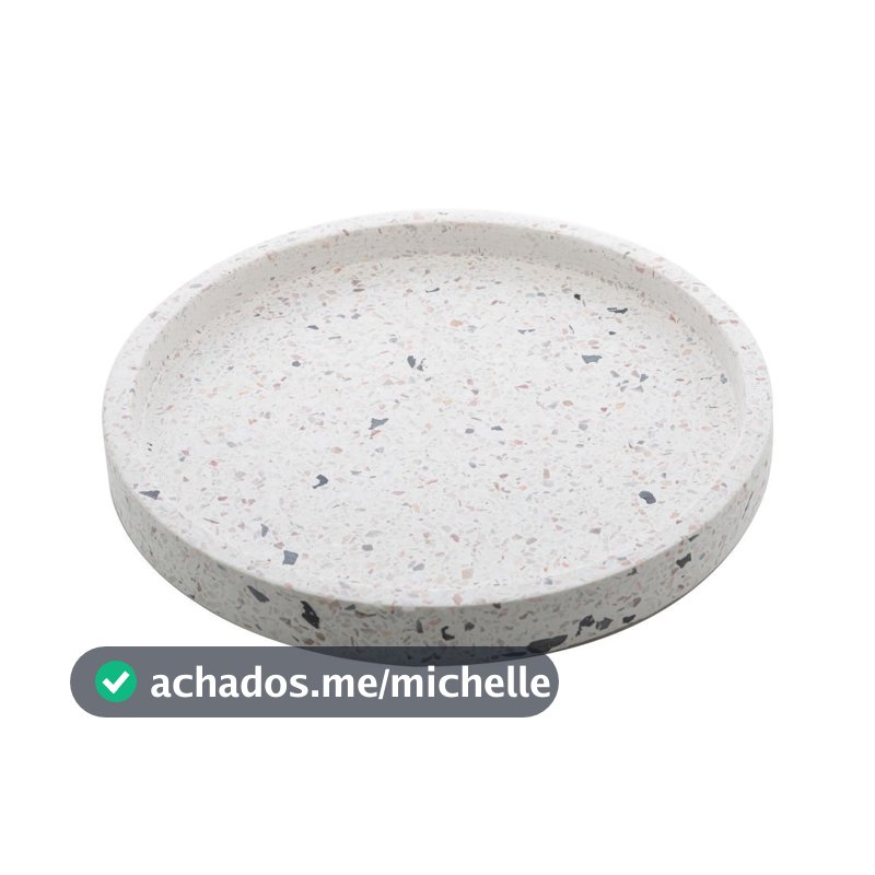 Bandeja Redonda Mármore Terrazzo 20cm Lyor para Servir Petiscos Doces Decorar Banheiro Quarto Sala Mesa Posta com Charme