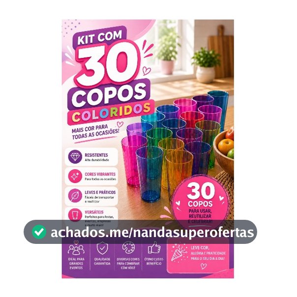 Kit 30 Copos Long Drink 350ml Acrílico Translucido para Lembrancinha, Festa ou Personalizar