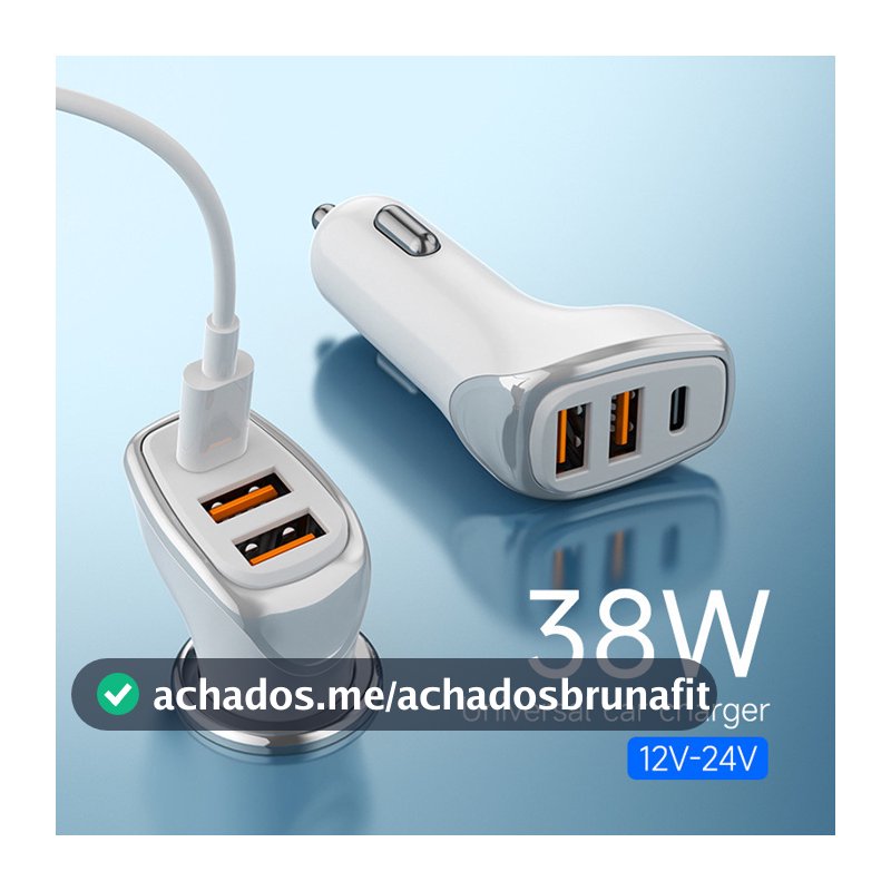 Carregador Veicular Turbo Fonte com 3 Saídas com Cabo para Type-C/IOS PD USB 38W Qc 3.0 Kaidi