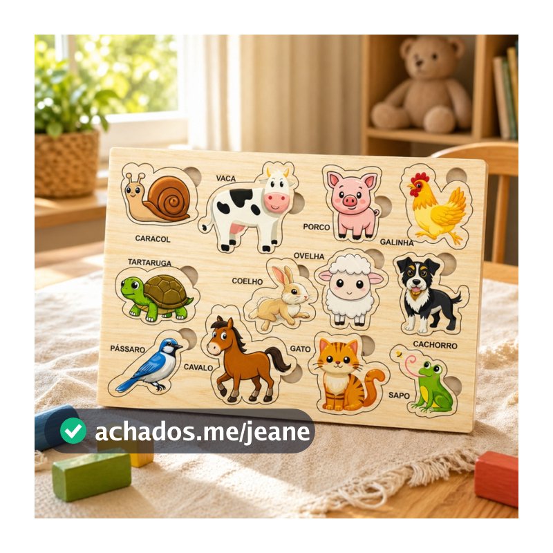 Quebra Cabeça Animais Brinquedo Educativo Pedagógico Encaixe Didático 12 pçs Tabuleiro Educação