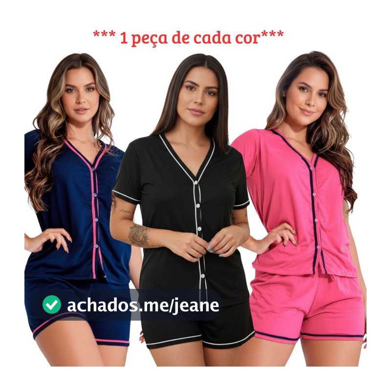 Kit 3 Pijamas Baby Doll Amamentação Americano Cirúrgico com botões em Malha