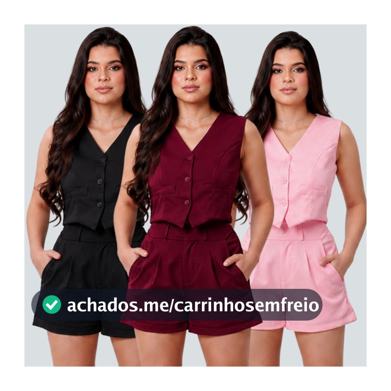 Conjunto Colete e Short Alfaiataria Feminino Elegante Moda Tendência