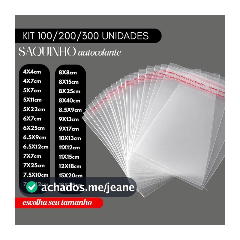 Kit 100/200 Saquinhos Autocolante Transparente Adesivo Embalagem Resistente Semijoias Roupas Papelaria Eletrônicos