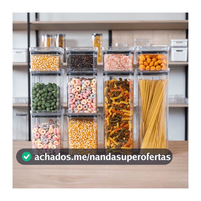 10 Potes Herméticos em Acrílico Cristal Porta Mantimentos para Cozinha Empilhável Organizador  Amobox