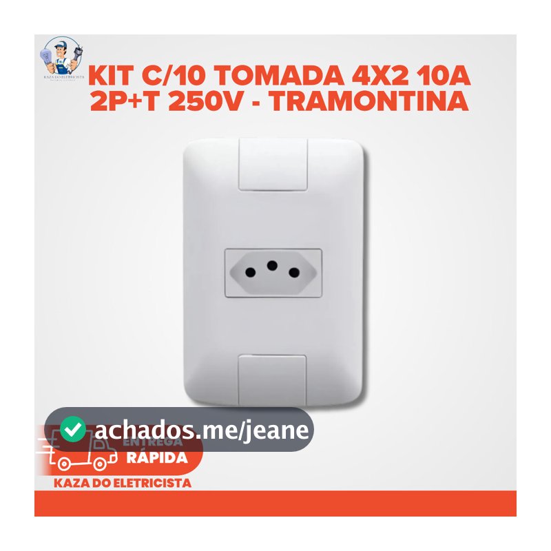 Kit com 10 Conjuntos Tomada 2P+T 10A 250V 4x2 Branco Linha Aria Tramontina 57241/010