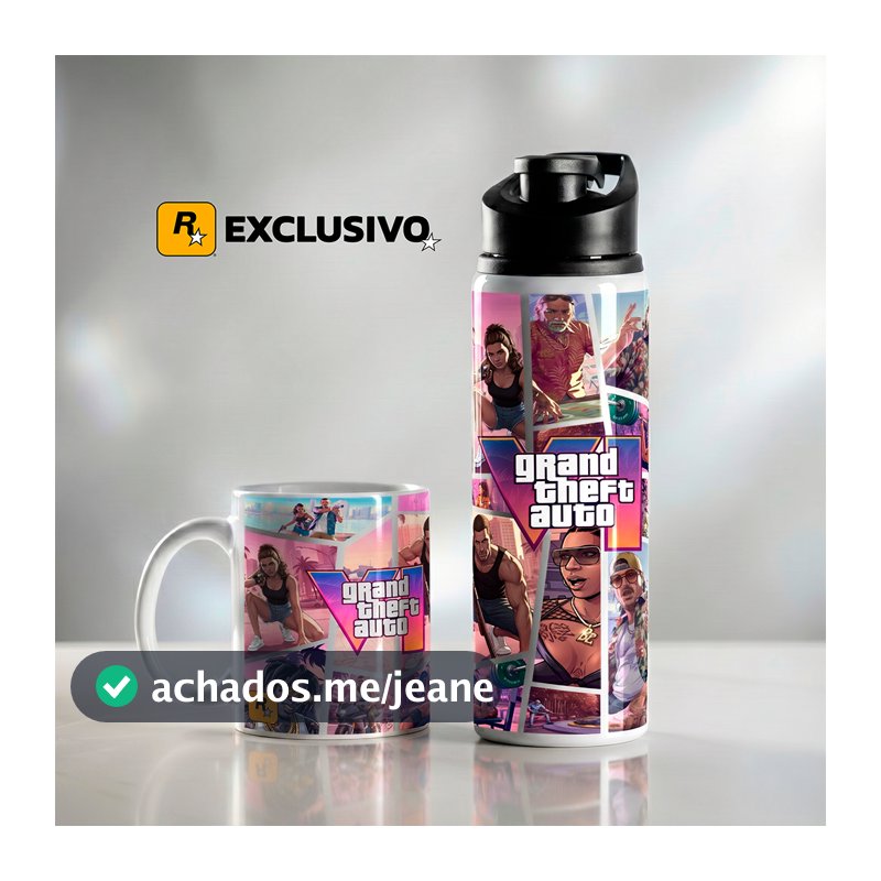 Kit GTA 6 Caneca de Cerâmica + Garrafa Squeeze Exclusivo