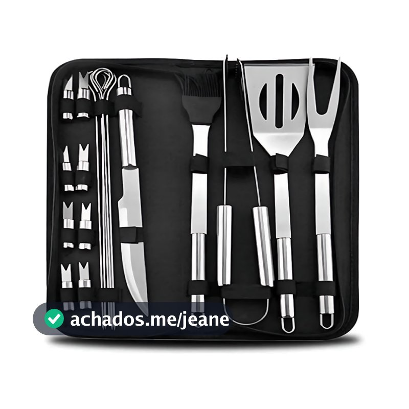 Kit Churrasco Conjunto Chef Gourmet Utensílios Em Aço Inoxidável Inox Com Estojo Churrasqueiro Profissional