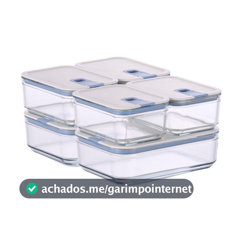 Conjunto de Potes de Vidro Herméticos Retangulares - Tampa com Alavanca - 6 Unidades