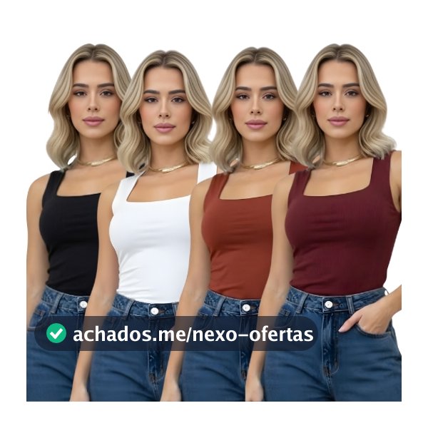 Kit 4 Regatas Feminina Decote Quadrado Suplex Lisa Elegante Tendencia Verao Blogueira Fashion
