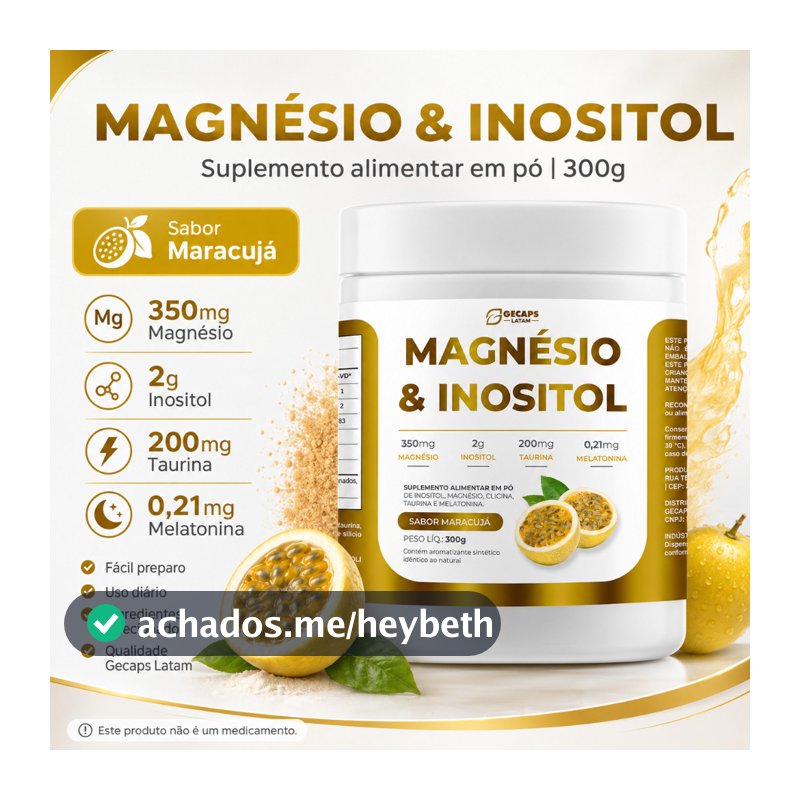 Magnésio & Inositol Gecaps Latam 300g Maracujá | Suplemento Alimentar em Pó | Magnésio Inositol Taurina