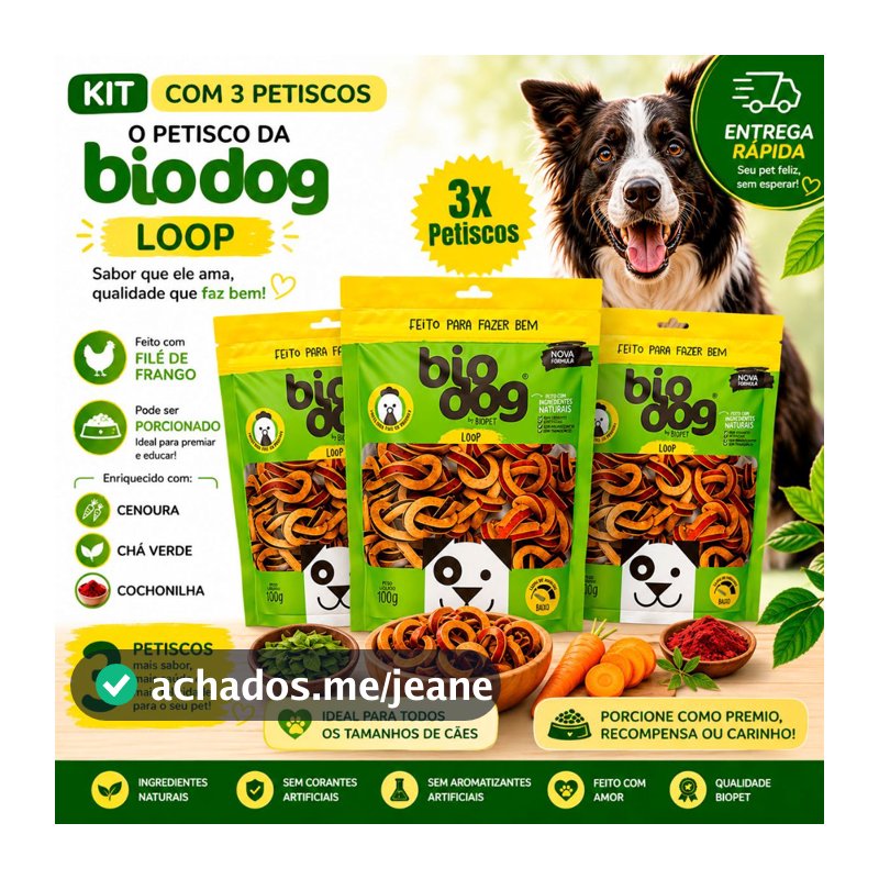 Kit 3 Bifinho Petisco Natural Snack Cães Biscoito Biodog Mordedor Gourmet Loop