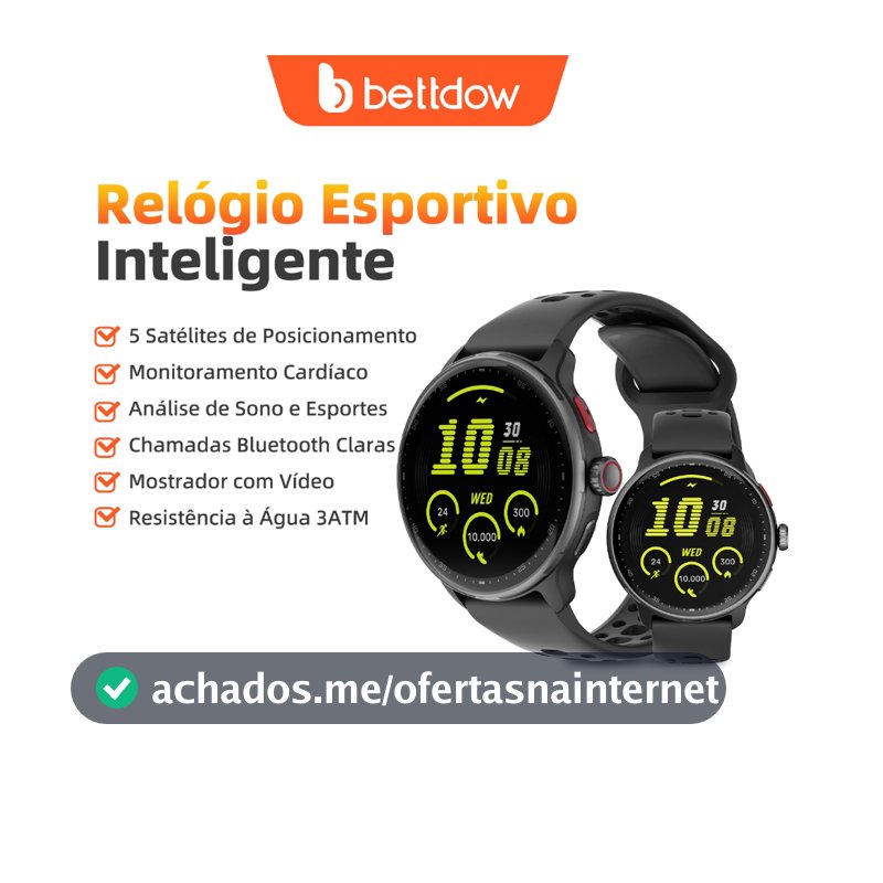 Smartwatch GPS BETTDOW com aplicativo de IA integrado, 100 modos esportivos, resistência à água de 3 ATM e tela AMOLED