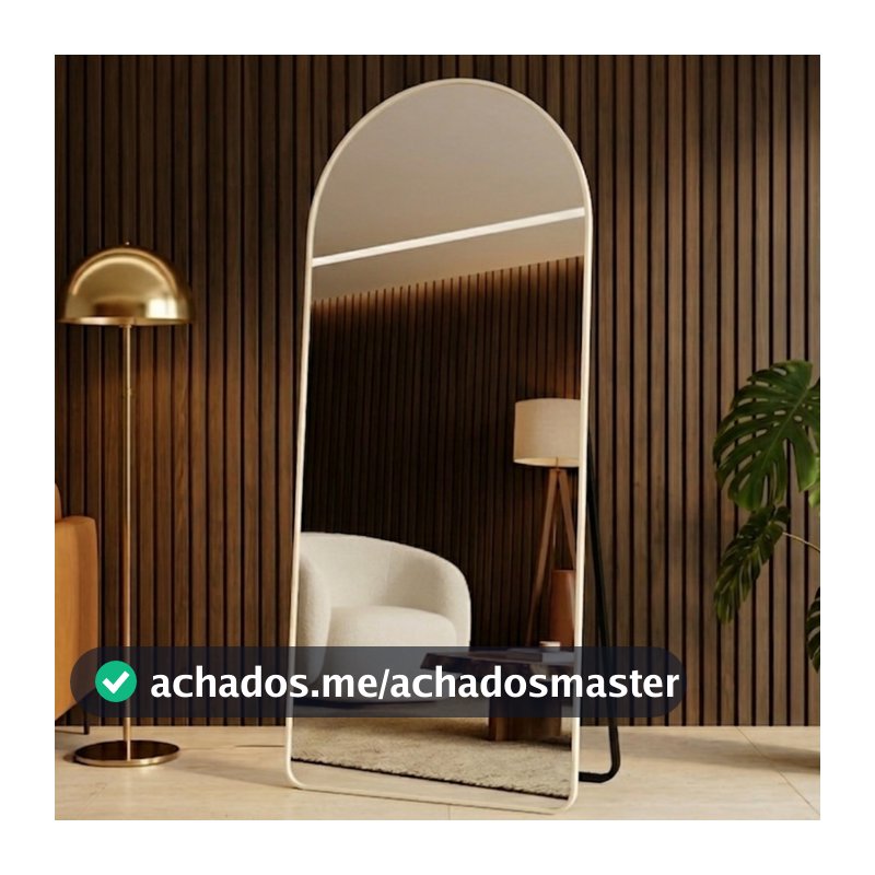 Espelho Lopazzi Grande Oval com Base Reta 150x60 Corpo Inteiro com Suporte de Chão Moldura de Alumínio