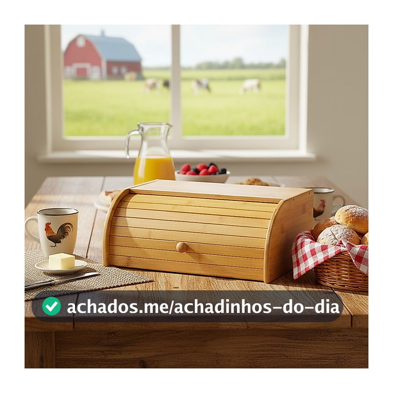 Porta Pão Bambu Com Tampa Retrátil 40X27X16CM Perfeita Para Armazenar Pães Bolachas Resistente