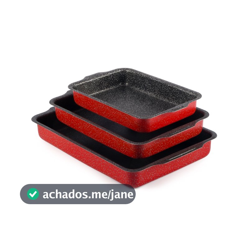 Jogo De Assadeiras Retangular Antiaderente 3 Peças Vermelho Nacional