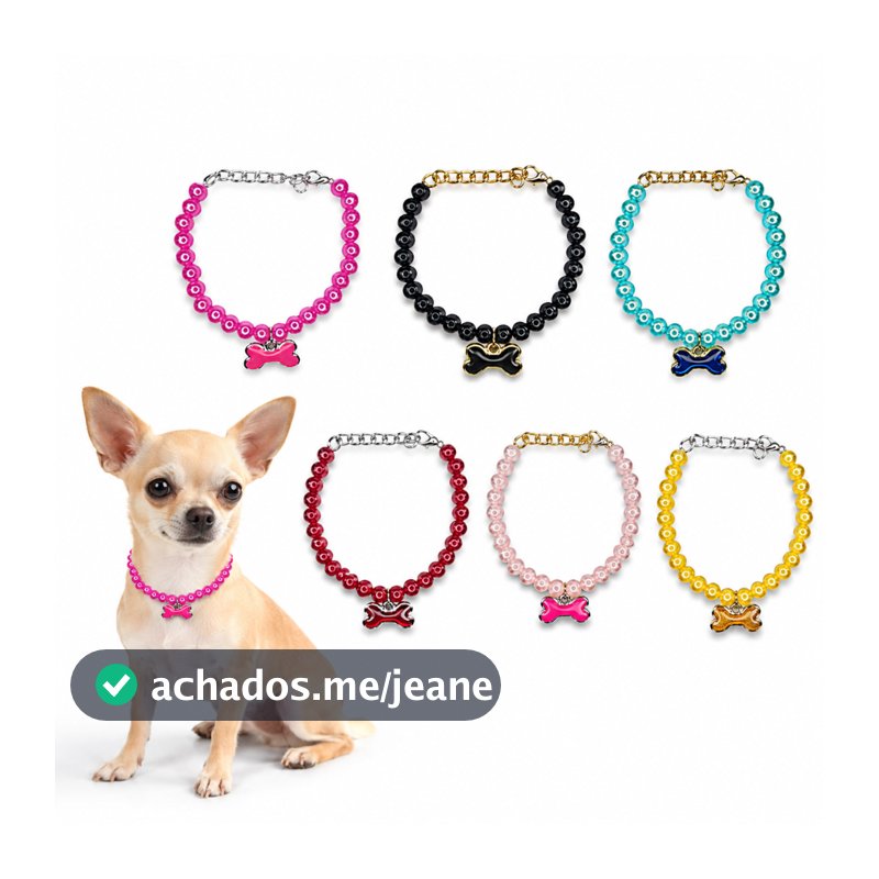 Coleira Colar de Pérola Para Cachorro Regulável Com Pingente Luxo Acessório Pet Cães