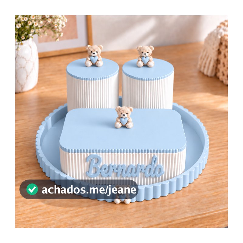 Kit Higiene Bebê Personalizado com Nome Bandeja e 3 Potes  Azul ENVIAR NOME NO CHAT - VARIAS CORES