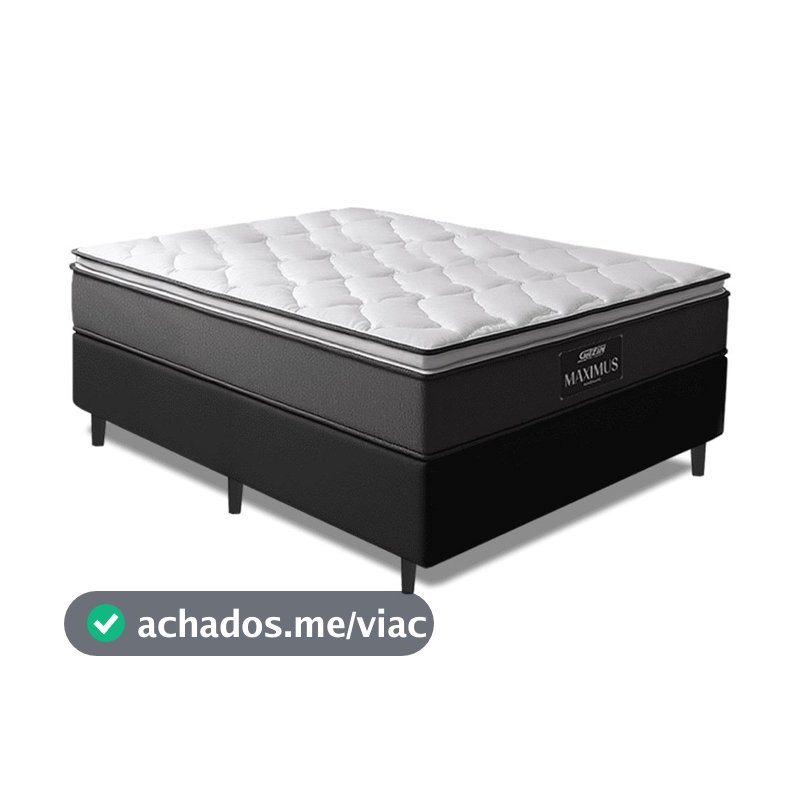 Cama Box Casal Colchão Molas Ensacadas Pillow Maximus 138x188x62cm Cinza / Preto Gazin