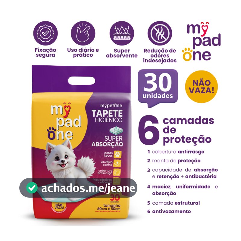Tapete Higiênico Premium Slim para Caes MyPadOne 60x50 cm Ultra Absorção Envio Imediato - 30 Unidades
