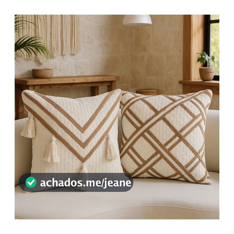 Kit 2 Capas de Almofadas Algodão Decorativas Boho Chic Trance Pompom  Artesanal Rustica Sala Sofá
