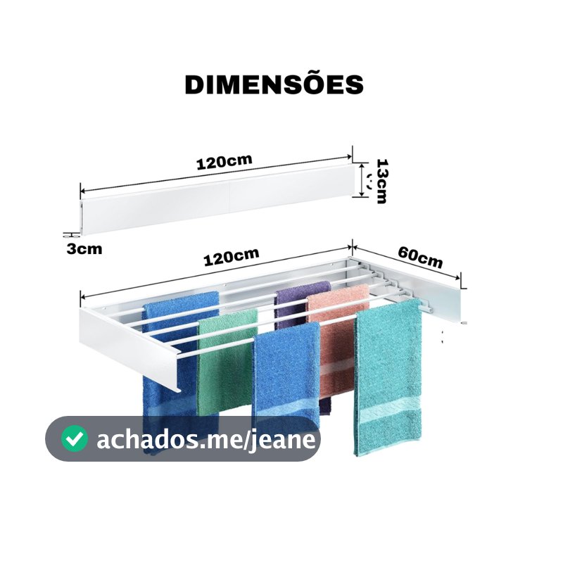 Varal Mágico Retrátil 120cm 7 Varetas Branco Embutido 25 KG Suporte Praticidade Roupa Lavanderia