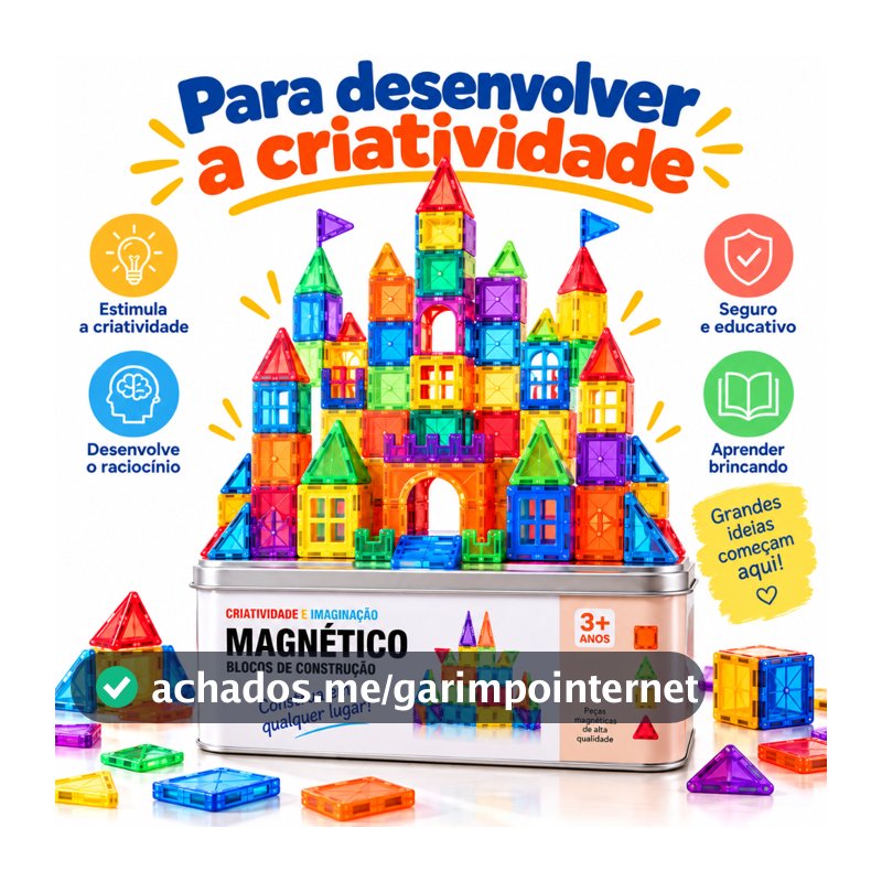 Kit Brinquedo Bloco Magnético de Construção com Imã Estojo Metal Educativo Bloquinhos de Montar que Grudam