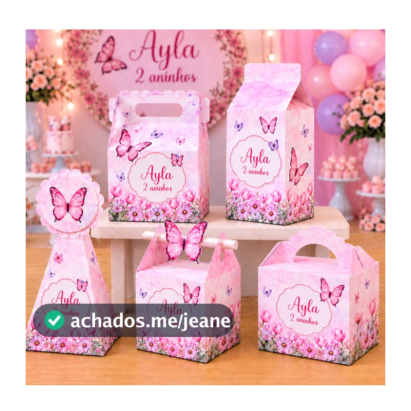 Kit Caixinhas Jardim das Borboletas Personalizado Festa Infantil Pegue e Monte