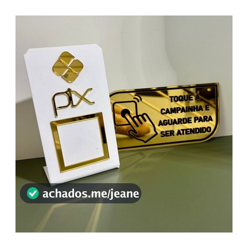 Kit Sinalização De Balcão: Placa Pix Qr Code + Placa Campainha Acrílico Espelhado