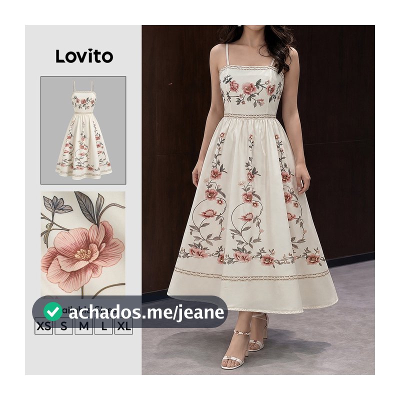 Lovito Vestido Boho com Zíper – Vestido de Primavera/verão Feminino DRK8P1D565