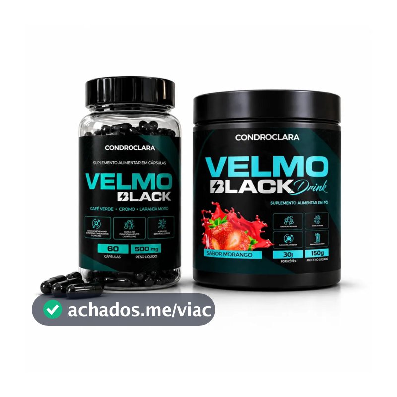 Velmo Black Drink Sabor Morango 150g + 60 Capsulas Original Loja Oficial Velmoblack