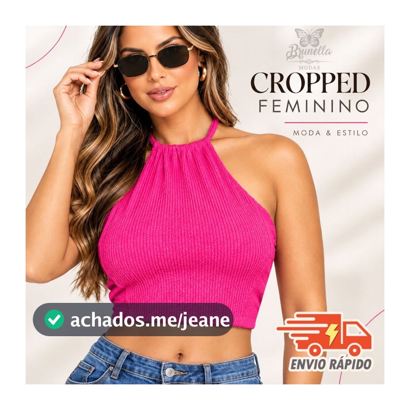 Cropped Feminino Canelado | Top Halter Ajustado, Moderno, Moda Casual Verão Anarruga