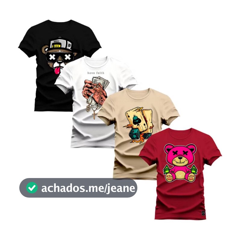 Kit 4 Camiseta T-shirt Casual Slim Unissex Estampadas frente Premium oitomalhas