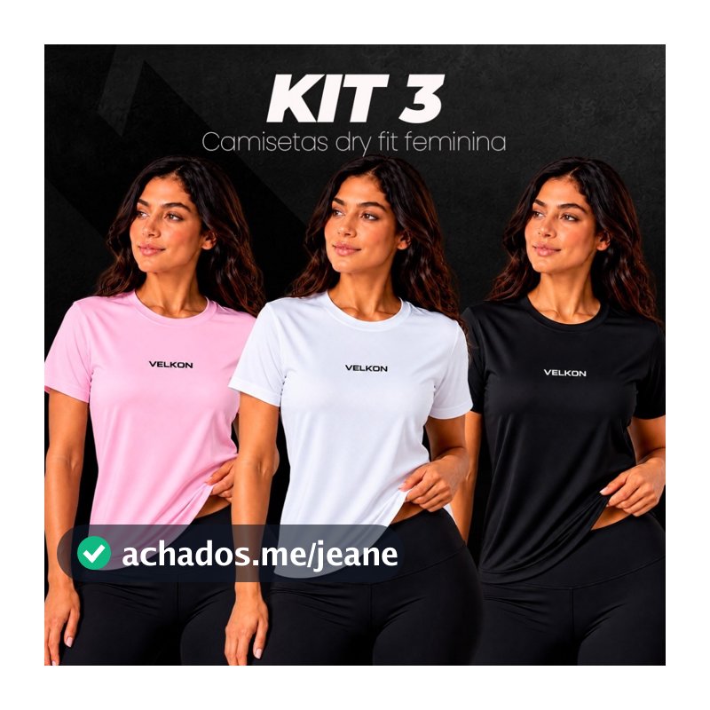 Kit 3 Camiseta DryFit Feminina VELKON P ao GG Tecido Furadinho Respirável Gola Redonda - Casual Academia Corrida