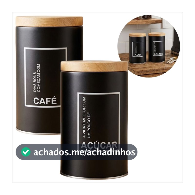 Lata Porta Condimento Metal Café e Açúcar 2 peças