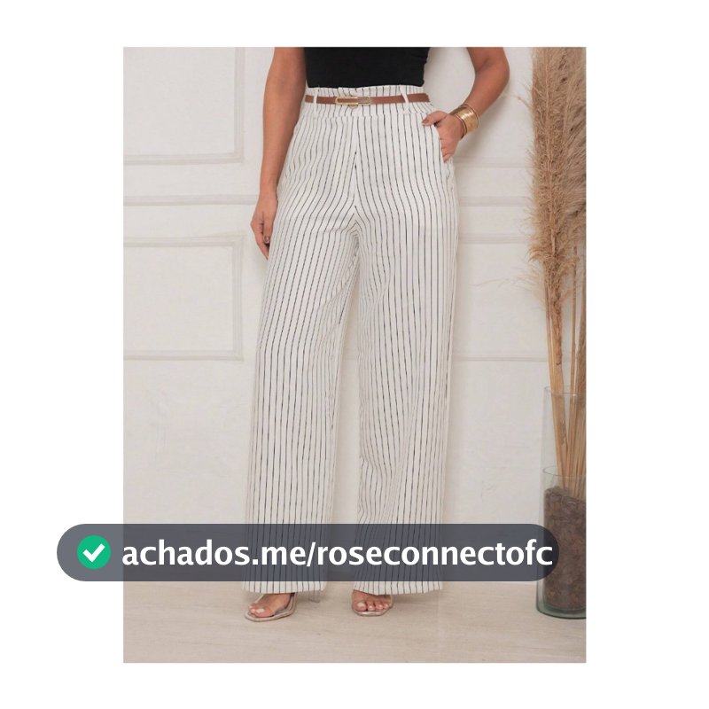 Calça Alfaiataria Wide Leg Pantalona Listrada Risca De Giz Cintura Alta Bolso Social Elegante Casual