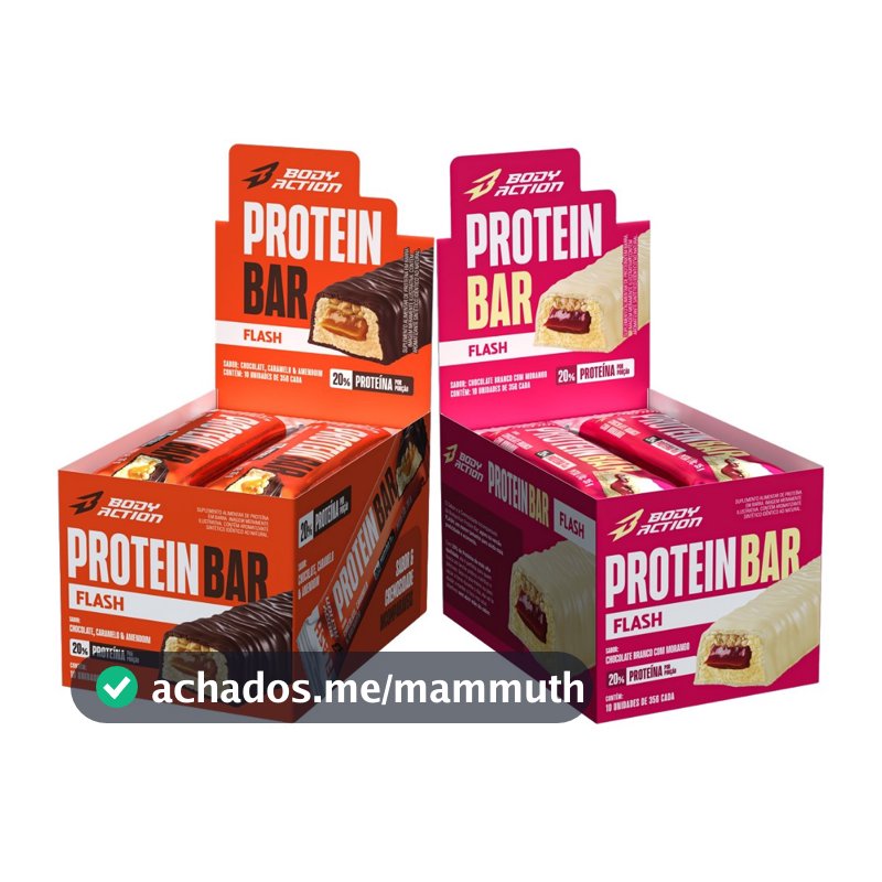 Kit 2x Display Barra de Proteína Snacks Protein Bar Flash 35g 10 Unids Bodyaction