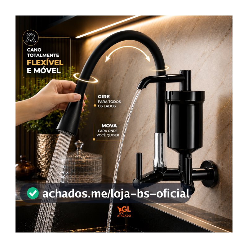 Torneira Gourmet Com Filtro Parede Preta Flexível Purificador Água Cozinha Duplo Jato Luxo Premium