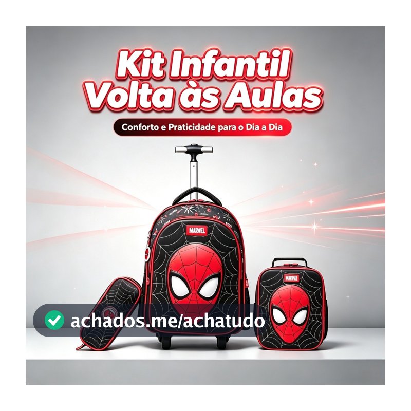 Kit Mochila de Rodinhas Spider Man Lancheira Estojo Escolar Infantil