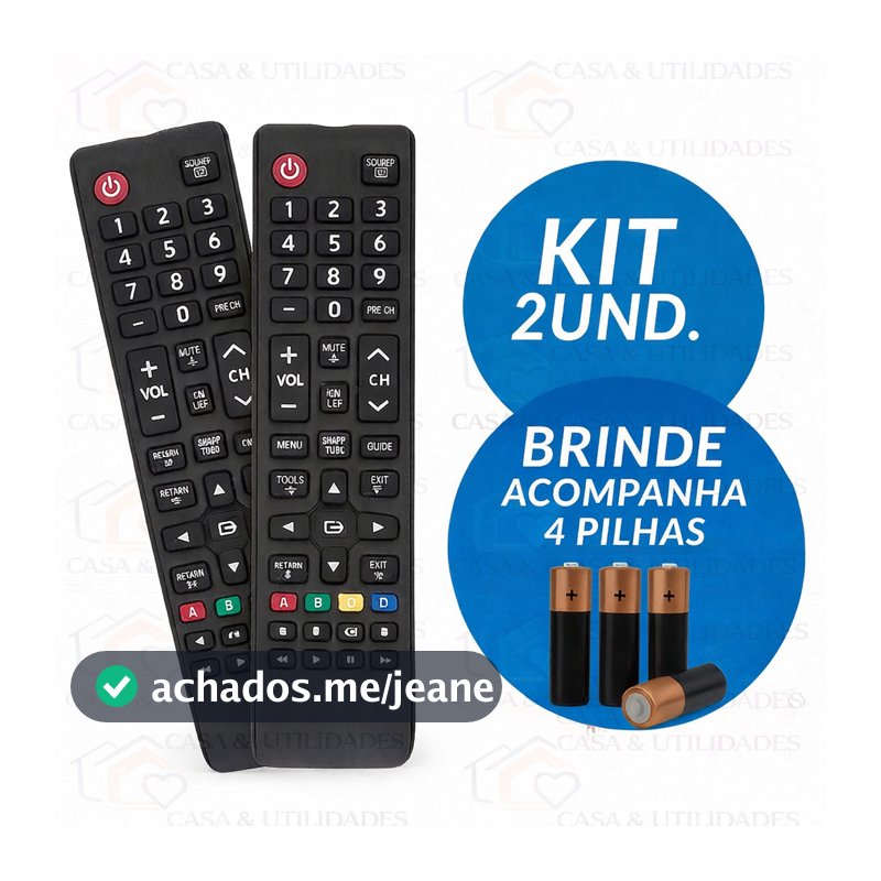 Kit Controle Remoto Compatível Samsung Smart TV com Pilhas Inclusas Pronto para Uso