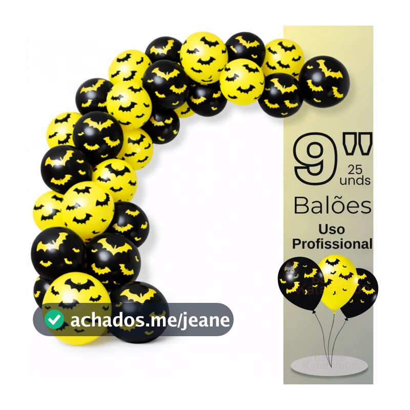 Balão Bexiga Batman 9 Polegadas Pacote De 25 Unds, Balões Látex Estampado, Balão Bexiga Morcego 9 Polegadas C/25Unds