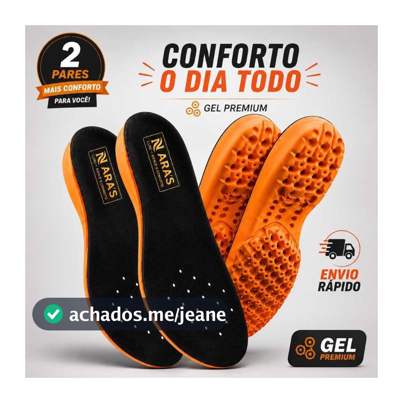 Palmilha Trekking Ortopédica Anatômica Nara Gel Confort Anti-Impacto Trabalho Pesado Alivio do Pé