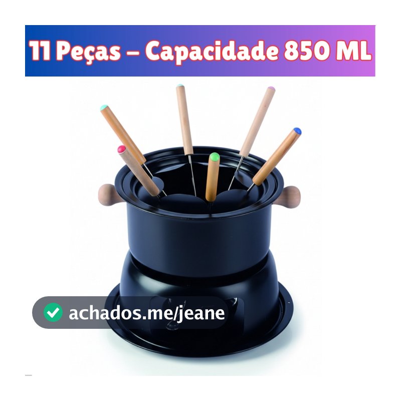 Aparelho de Fondue 11 Peças Aço Carbono com Garfinhos e Rechaud Queimador Para Queijo e Chocolate