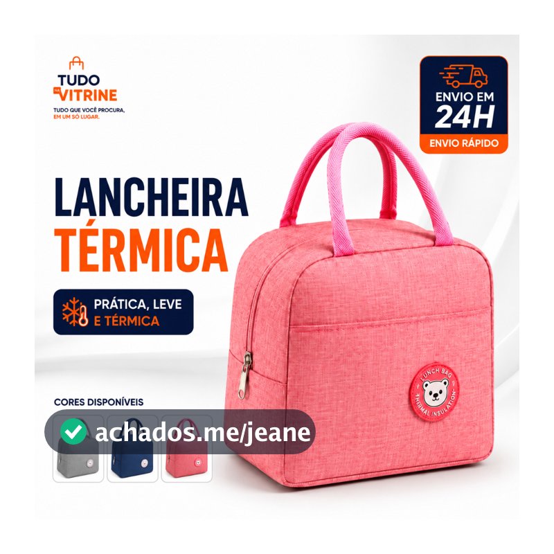 Lancheira Térmica Bolsa Marmita Impermeável com Zíper Alça Reforçada Conserva Alimentos Cores Sortidas