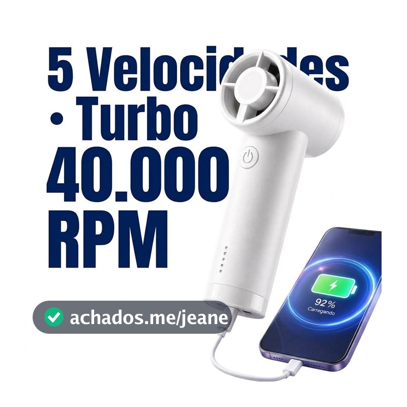 Mini Ventilador Turbo 40000 RPM Sem Fio Jato De Ar Portátil USB 5000mAh Recarregável Com Função Power Bank