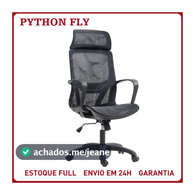 Cadeira de Escritório Presidente Ergonômica Giratória Mesh com Apoio de Cabeça Ajustável Reforçada Suporte Lombar Preta