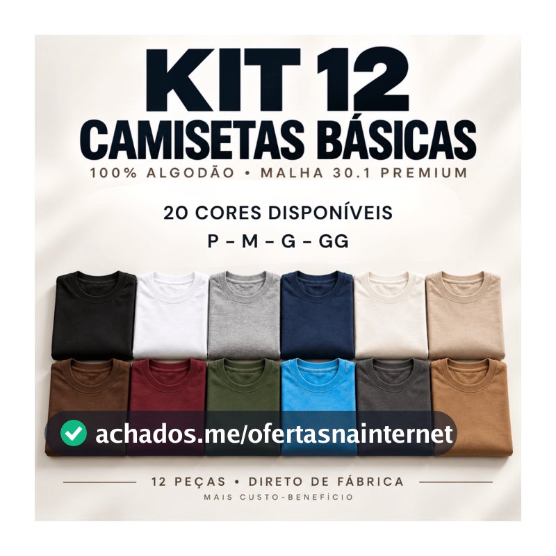 Kit 12 Camiseta Masculina Básica Lisa 100% Algodão Premium Slim Camisa Atacado Direto Da Fábrica