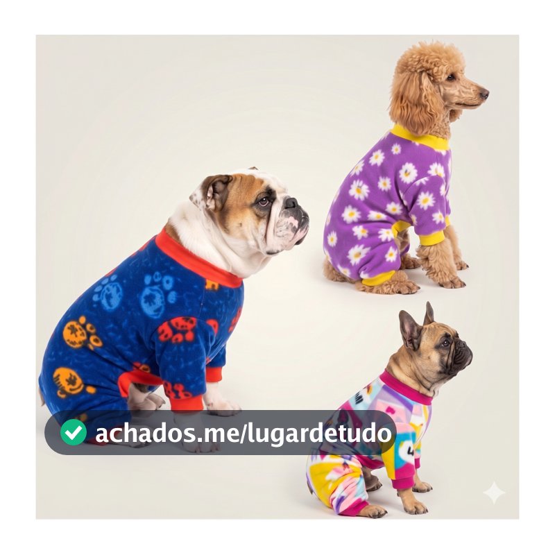 Um Macacão PET Soft ESTAMPAS SORTIDAS  Cachorro Inverno Frio Quente manga